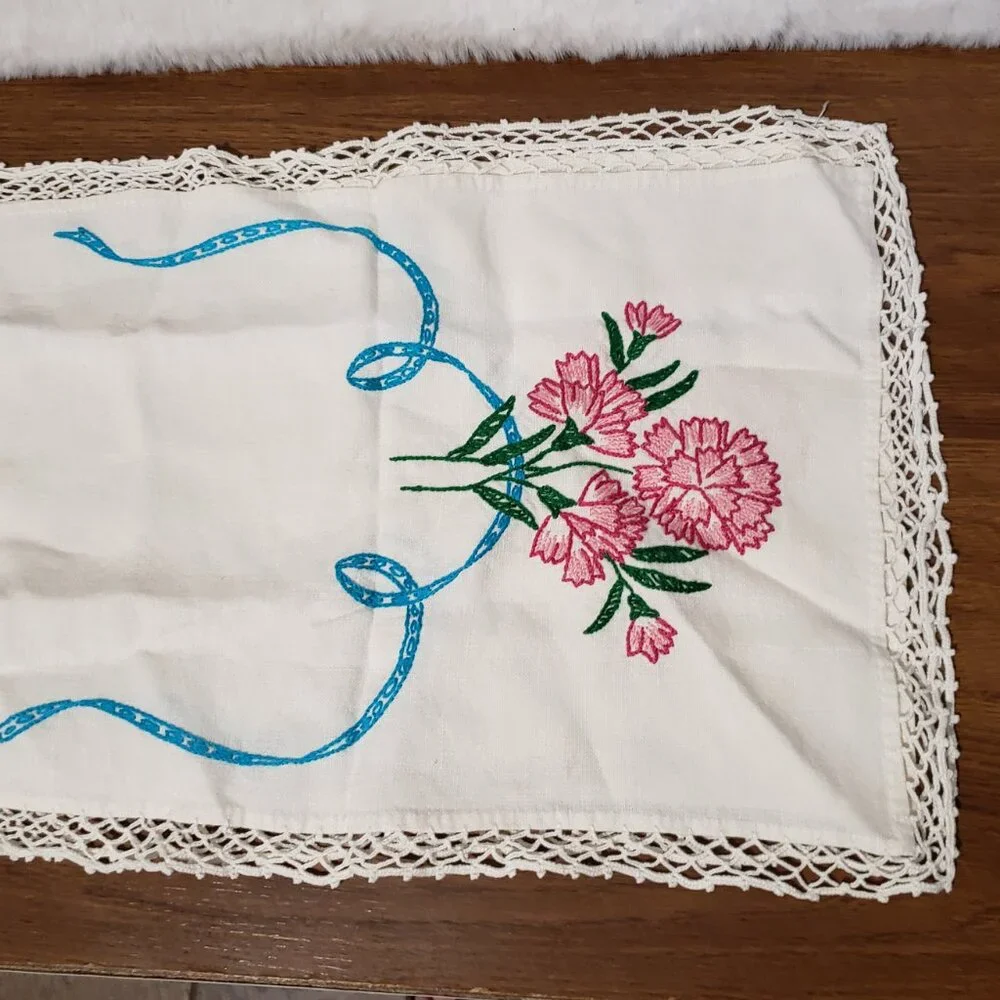 Vintage‎ Cream Ivory Table Runner Mat Decor Embroidered Floral Lace
